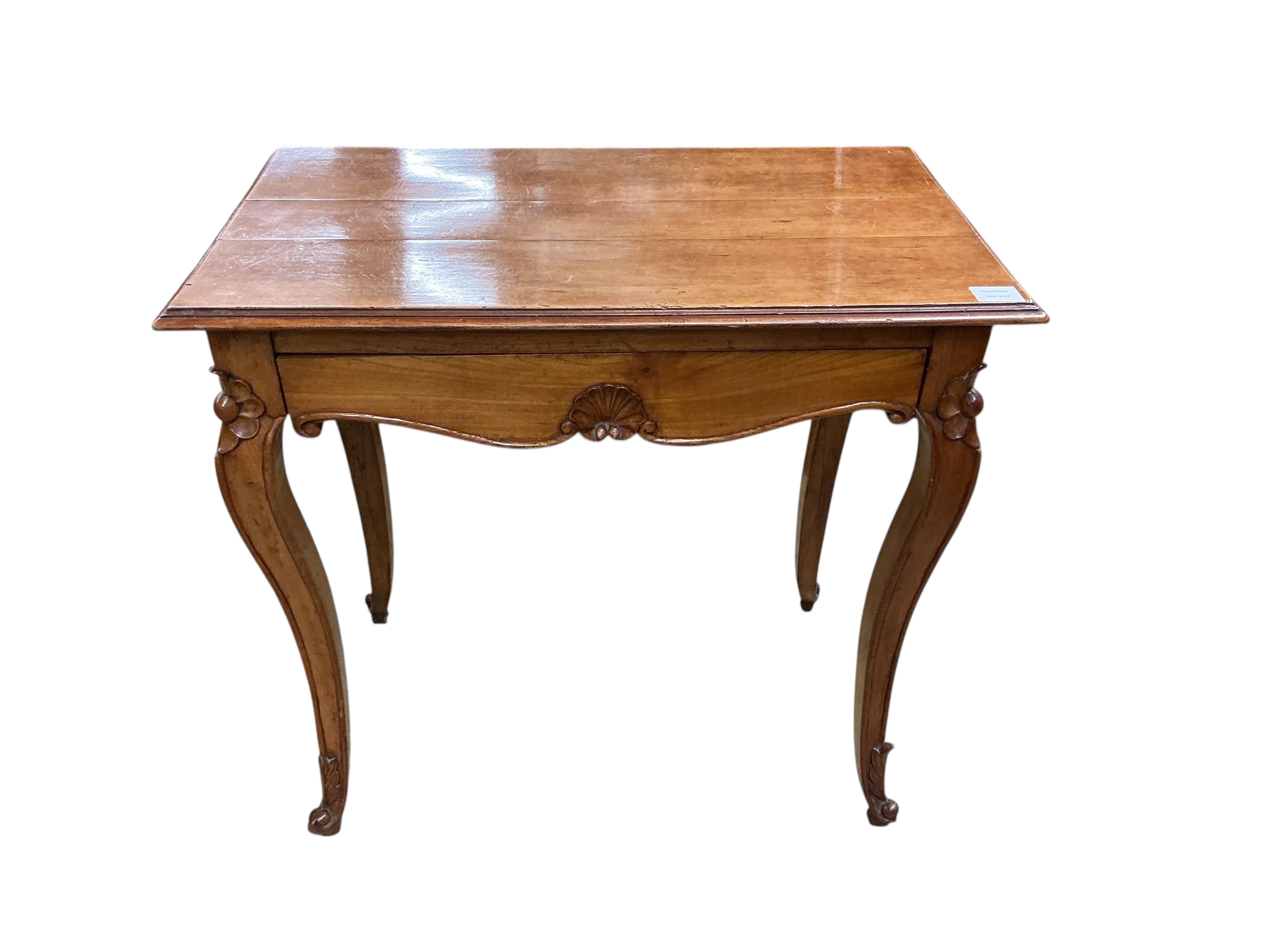 A 19th century Continental rectangular mahogany side table, fitted one long drawer, width 76cm, depth 43cm, height 72cm
